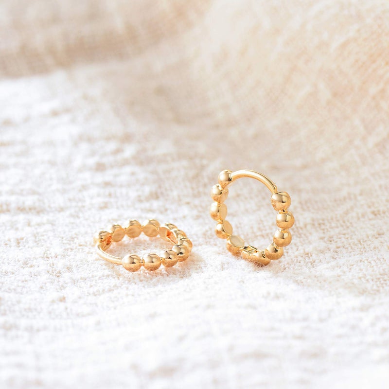 Fettero Women Gold Huggie Hoop Earrings 14K Gold Plated Small Hoop Earrings Beaded Hoop Earrings for Everyday Wear Tiny Boho Beach Slepper Earrings Simple Delicate Handmade Hypoallergenic Jewelry Gift - Image 4